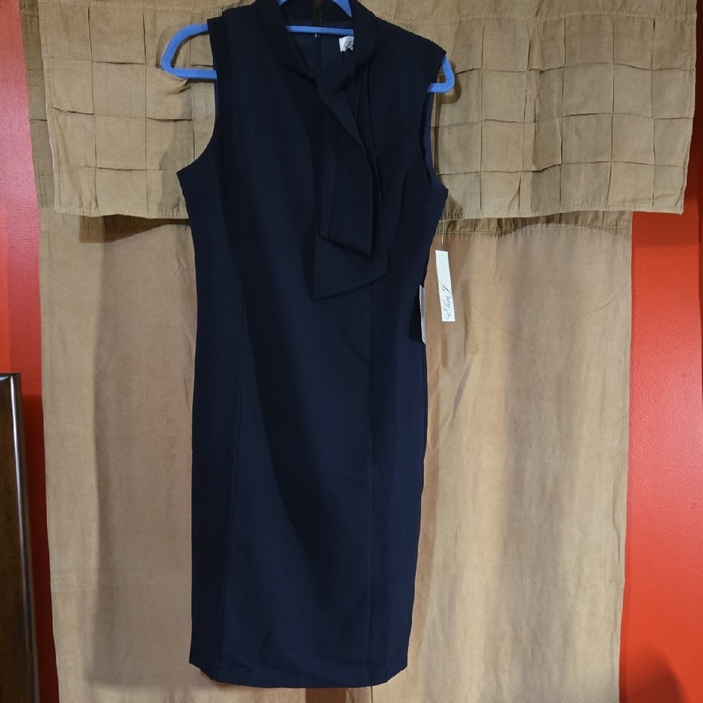 Blue Sleeveless Mock Neck Sheath Dress